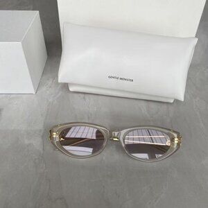 Gentle Monster Minimal Oval Shades Gold Logo Aesthetic
